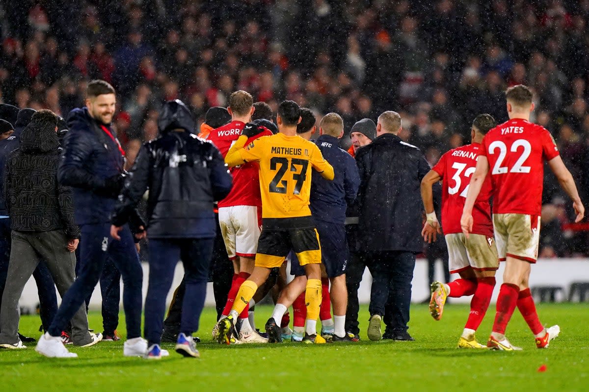 There was a mass brawl between Nottingham Forest and Wolves after the Carabao Cup quarter-final (Tim Goode/PA) (PA Wire)
