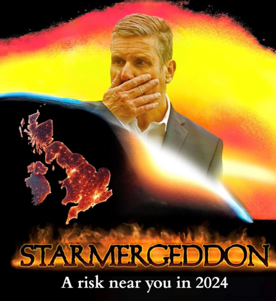 Reform claimed a Labour win would be ‘Starmaggedon’, channeling the late 1990s action movie poster (Reform UK)