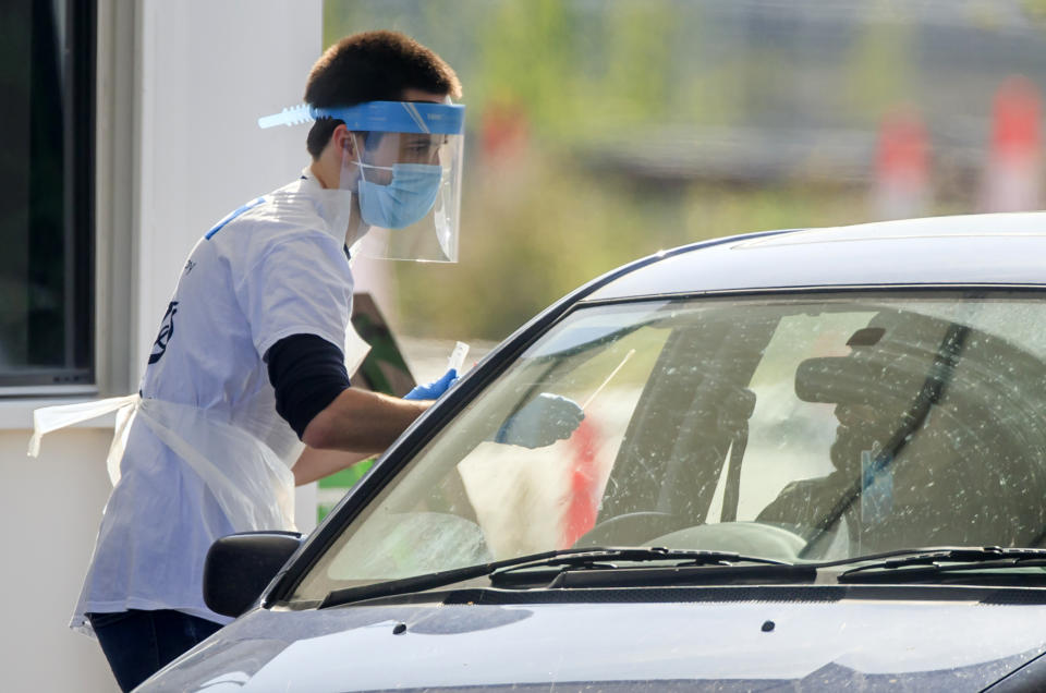 Samples are taken at a coronavirus testing facility in Temple Green Park and Ride, Leeds, as NHS Test and Trace - seen as key to easing the lockdown restrictions - is rolled out across England.