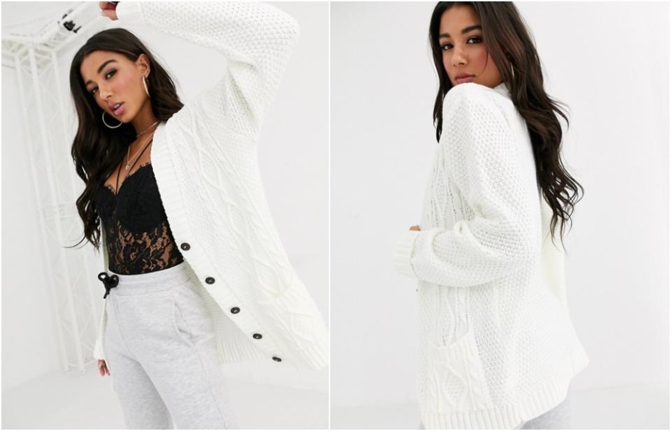 Boohoo oversized cable knit cardigan in cream 