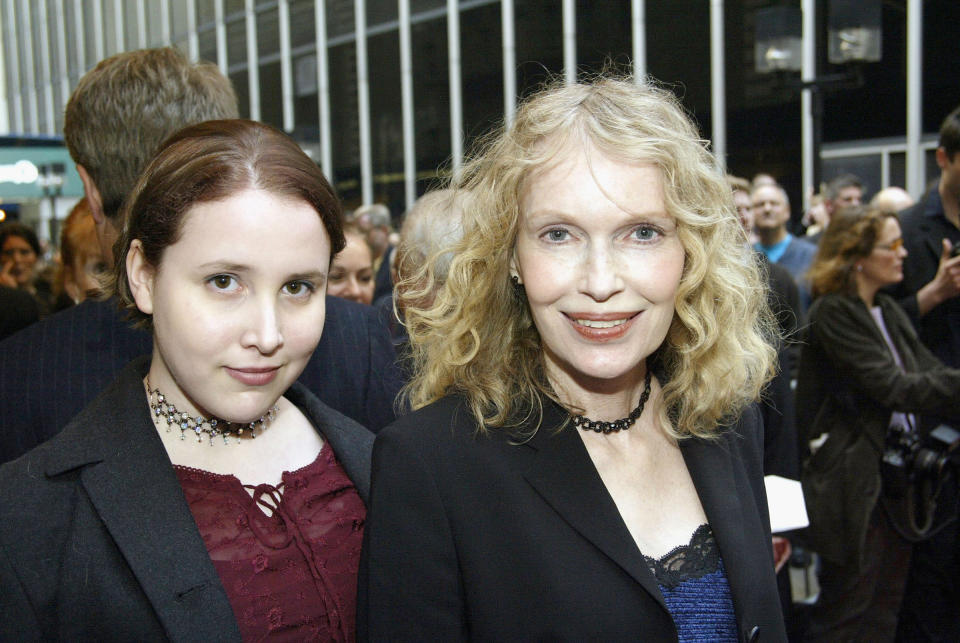 Dylan Farrow, left, and her mother Mia Farrow arrive at the Opening Night of "Gypsy" at The Shubert Theatre in New York City on May 1, 2003<span class="copyright">Bruce Glikas—Getty Images</span>