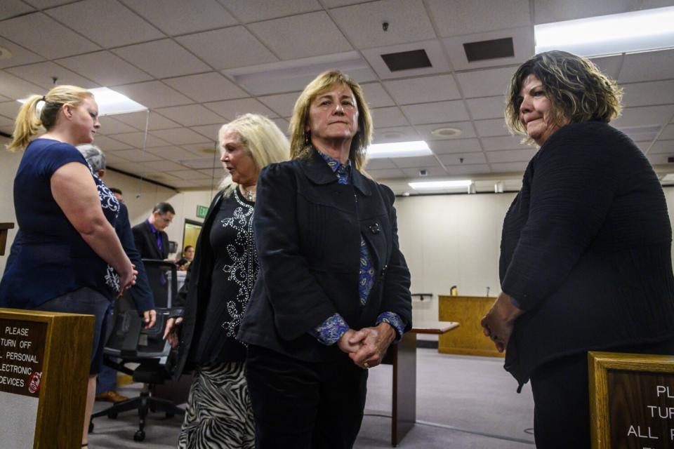 Guiding Hands school site administrator Cindy Keller, right, principal Starranne Meyers and teacher Kimberly Wohlwend