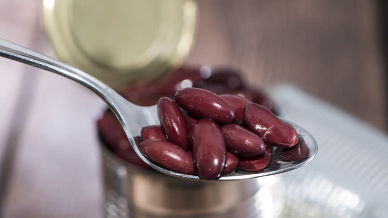 Spoonful of beans from a can