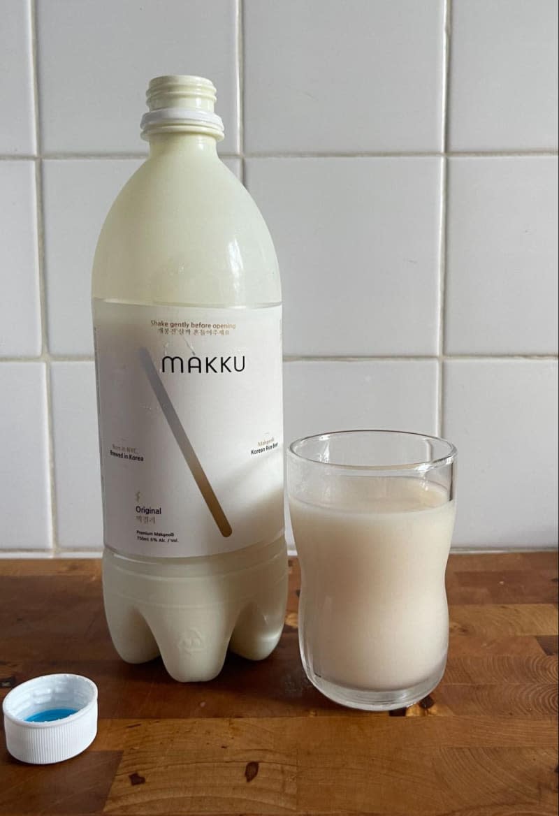 Makku Makgeolli bottle with some in glass