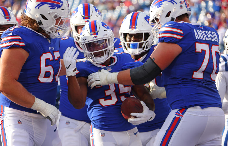 Raheem Blackshear (35) of the Buffalo Bills scored one of many touchdowns we saw in the first week of preseason play. (Photo by Timothy T Ludwig/Getty Images)
