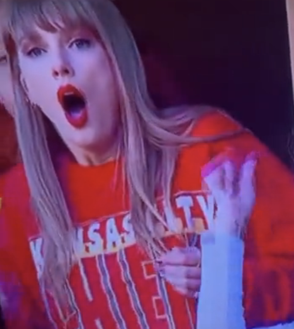 Close-up of Taylor looking shocked