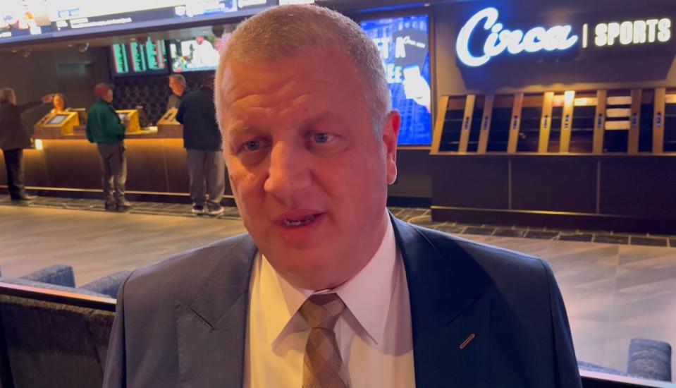 Circa Sports CEO Derek Stevens joined executives at Silverton Casino Lodge on Monday to open a new sportsbook a week ahead of March Madness. (Greg Haas / 8NewsNow)