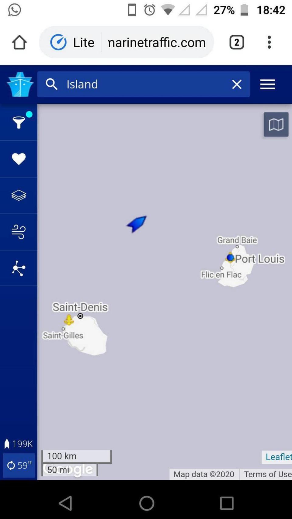 Gan Sungaralingum’s phone screen shows the location of the Island Princess as it passes within 50 miles of his homeland of Mauritius and the capitol Port Louis May 25, 2020. Mauritius was locked down due to the pandemic and would not let any ships into port to let the crew members come home. Gan was stuck at sea for three more months after passing his homeland.