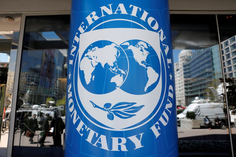 FILE PHOTO: International Monetary Fund logo is seen outside the global lender's headquarters in Washington