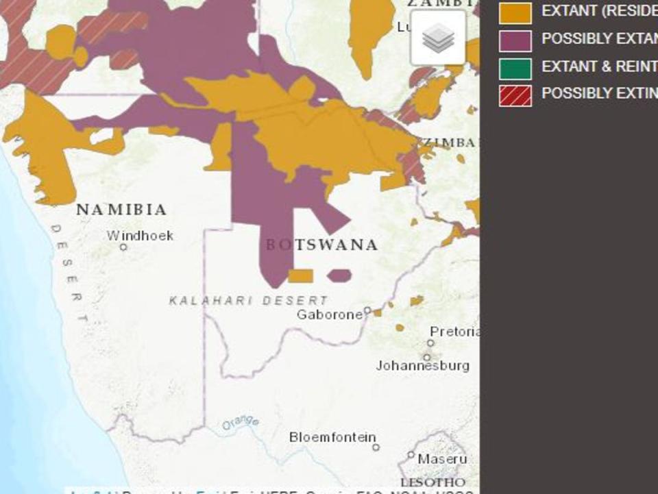 The IUCN map shows that elephants are mostly in the north of the country (IUCN)