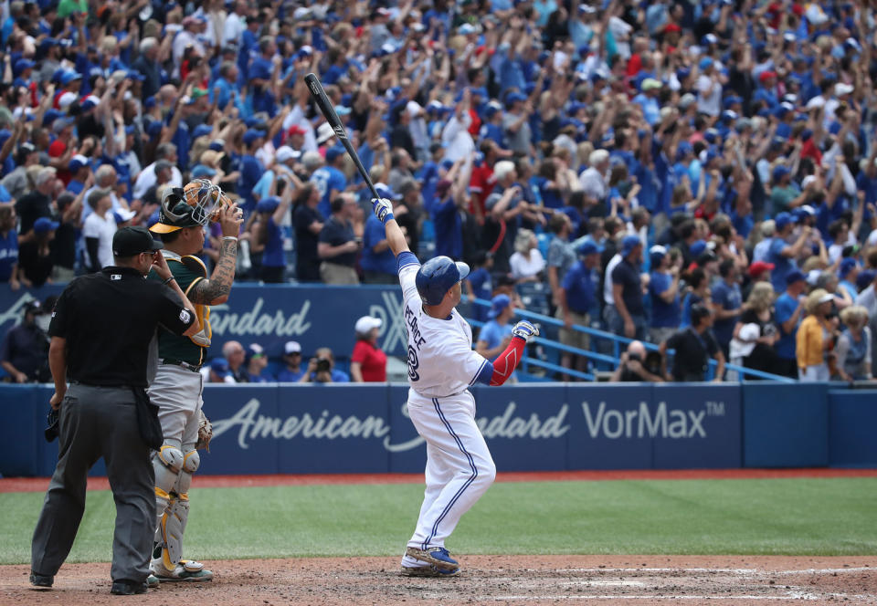 <p>The 2017 season was an utter disappointment for the Blue Jays, but there were still some good moments. Like Steve Pearce hitting a pair of walk-off grand slams four days apart… (Photo by Tom Szczerbowski/Getty Images) </p>