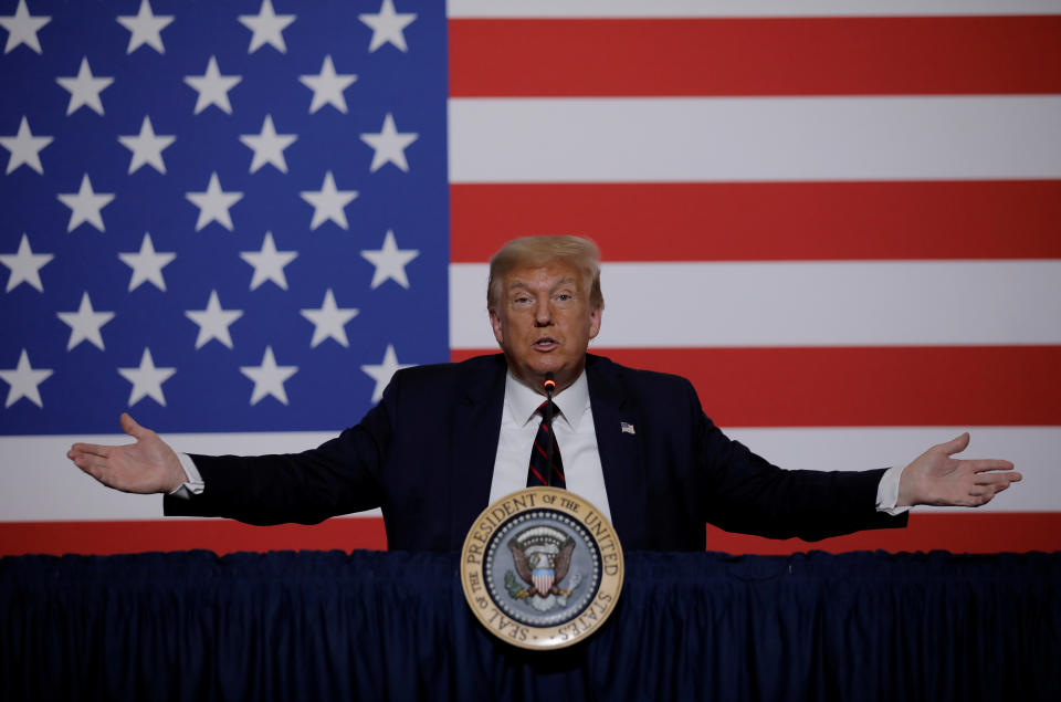 U.S. President Donald Trump speaks at a roundtable on donating plasma during a visit to the American Red Cross National Headquarters in Washington, U.S., July 30, 2020. REUTERS/Carlos Barria