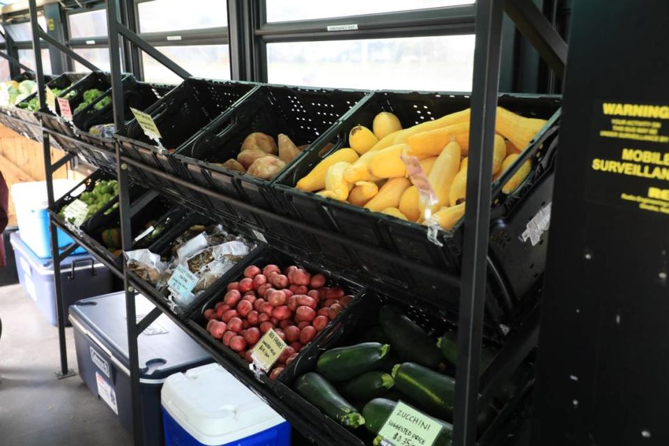 Local nonprofit Ripe for Revival’s Mobile Market is a pay-what-you-can grocery store. Formerly a transit bus, the Mobile Market drives into food deserts in North Carolina to provide farm-fresh produce.