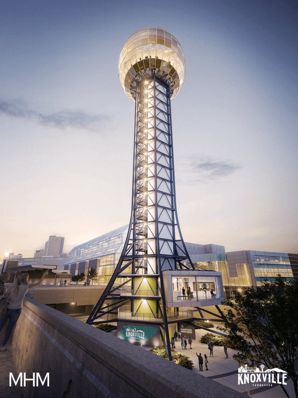 Now that the Sunsphere has received a paint job, reverting to its original blue tone, work is set to begin in March on a new third-floor visitors center one story beneath the fourth-floor observation deck. This rendering shows how the enclosed visitors center will look once it's complete, with views of World's Fair Park.