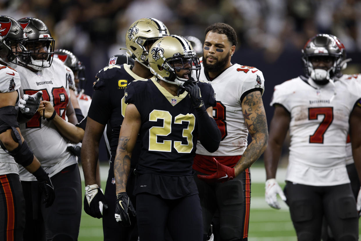 Marshon Lattimore was fined for his role in a brawl in Week 2. (Photo by Chris Graythen/Getty Images)