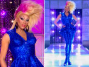 <p>RuPunk! The versatile queen took on a blue sequin two-piece look to judge the '80s style New Wave girl bands. Her peplum top perfectly accentuated her waist, while her long legs looked slim in skin-tight pants. Topping it all? A mohawk with hot pink accents. <em>Werk. </em></p>