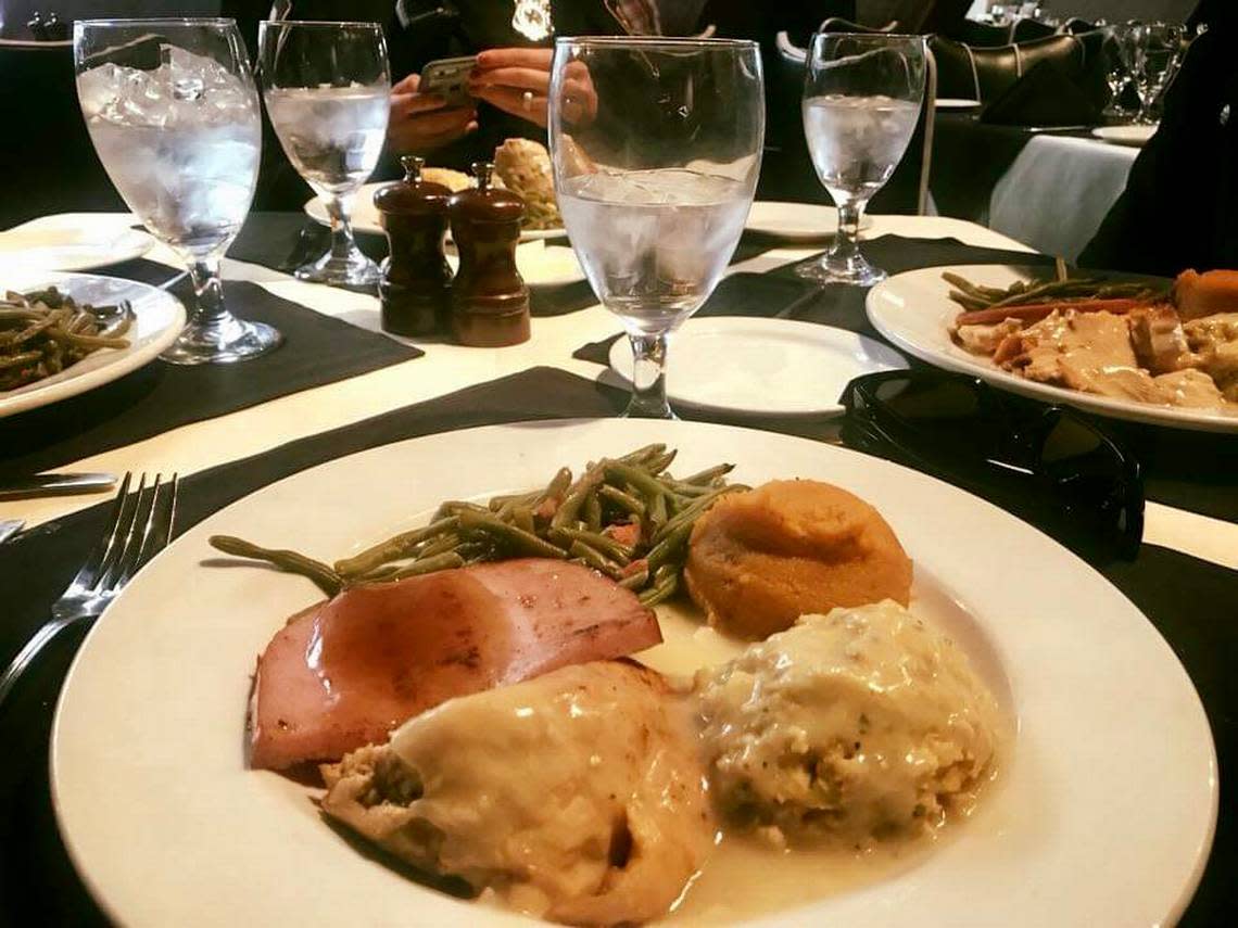 The turkey and ham Thanksgiving plate for Fort Worth police officers at Mercury Chophouse. Fort Worth Police Officers Association