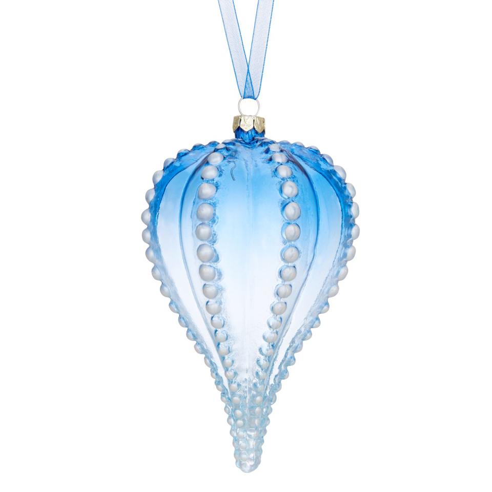 <p><a rel="nofollow noopener" href="https://www.johnlewis.com/john-lewis-partners-sapphire-bubbled-drop-bauble-blue/p3527162" target="_blank" data-ylk="slk:BUY NOW;elm:context_link;itc:0;sec:content-canvas" class="link ">BUY NOW</a></p><p><strong>Sapphire Bubbled Drop Bauble, £8, John Lewis & Partners </strong></p>