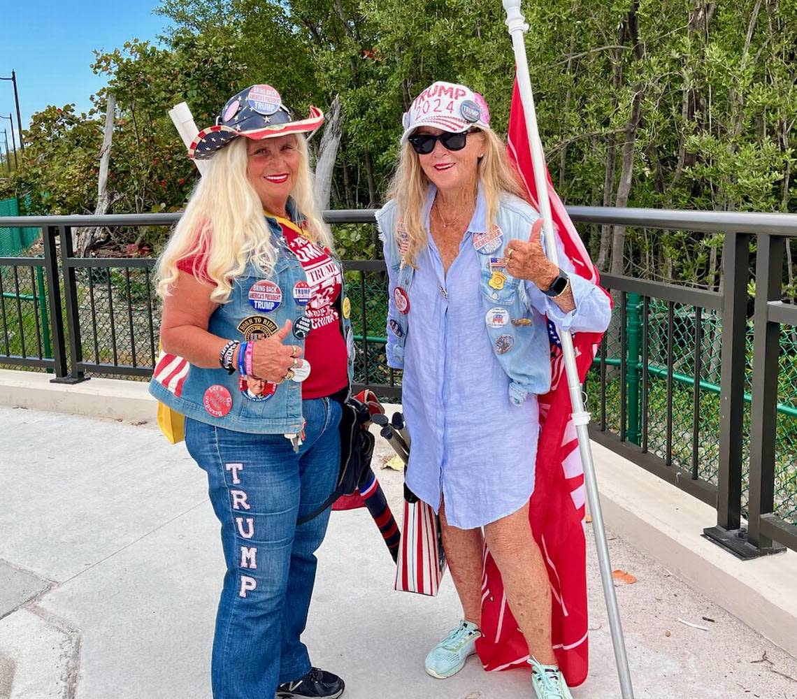 Kathy Clark and friend “MAGA Mary” Kelley came out Tuesday to show support for Donald Trump as he spoke about his indictment inside Mar-a-Lago.