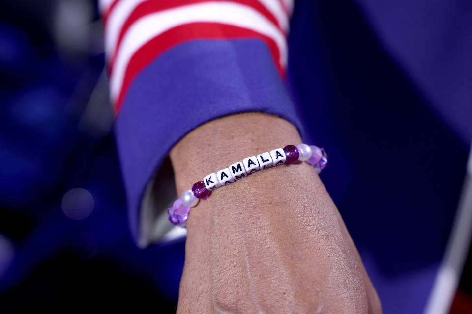 California delegate Robert Camacho shows his bracelet. 