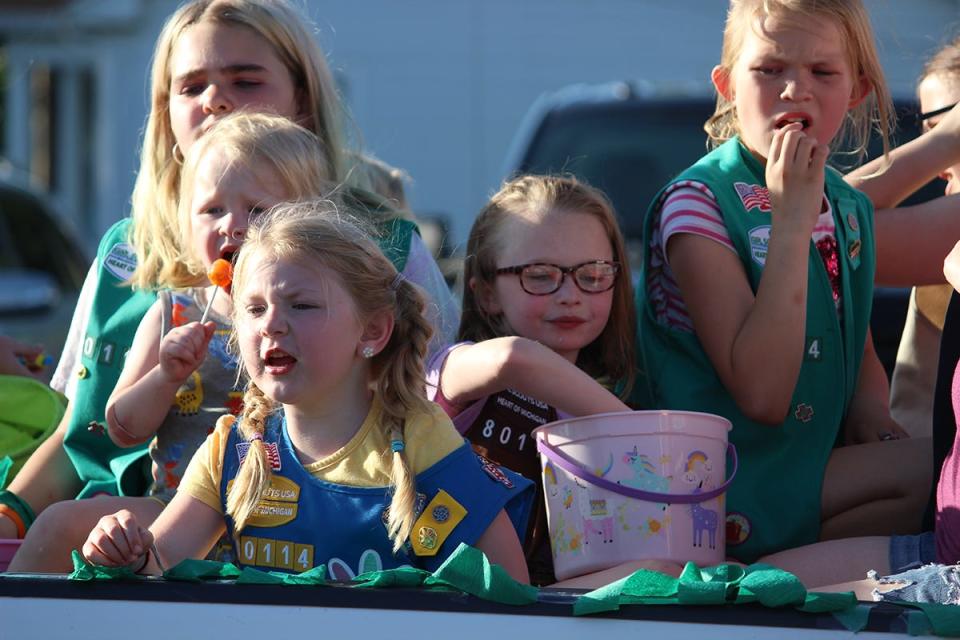 Local Girl Scout members had plenty of candy to offer at Thursday’s opening-night parade of the 2022 Three Rivers Water Festival.