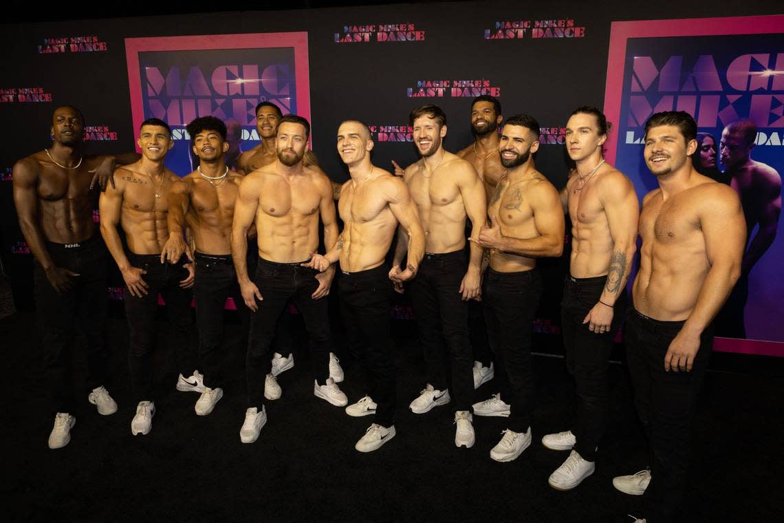 Some cast members from the ‘Magic Mike Live’ tour made it to the premiere at Regal South Beach on Jan. 25 2023.