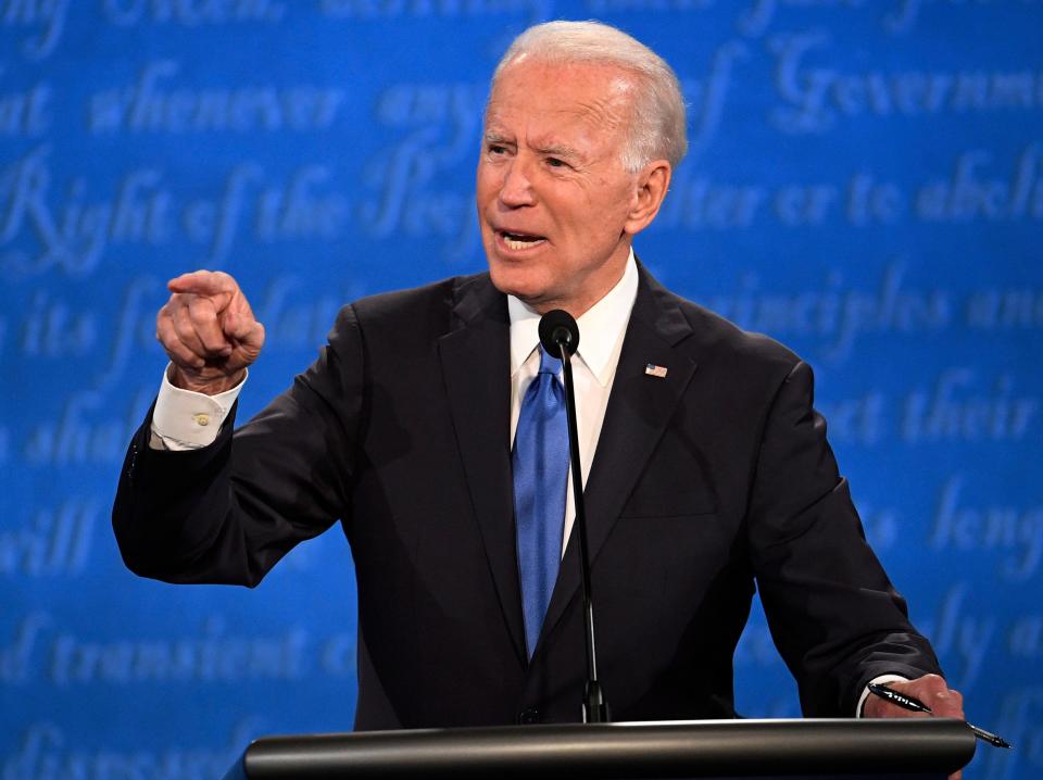 Democratic presidential candidate former Vice President Joe Biden speaks during the final presidential debate at the Curb Event Center at Belmont University in Nashville, Tennessee.