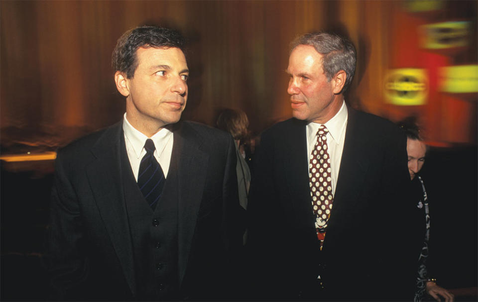 At the 2003 ABC upfronts, Bob Iger (left), then president of Disney, with his boss, chairman and CEO Eisner