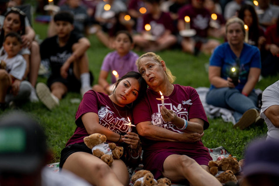 A candlelight vigil in May on the one-year anniversary of the mass shooting at Robb Elementary School in Uvalde. (Brandon Bell / Getty Images file)