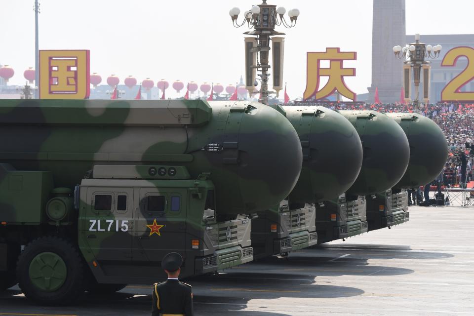 China's DF-41 nuclear-capable intercontinental ballistic missiles are seen during a military parade at Tiananmen Square in Beijing