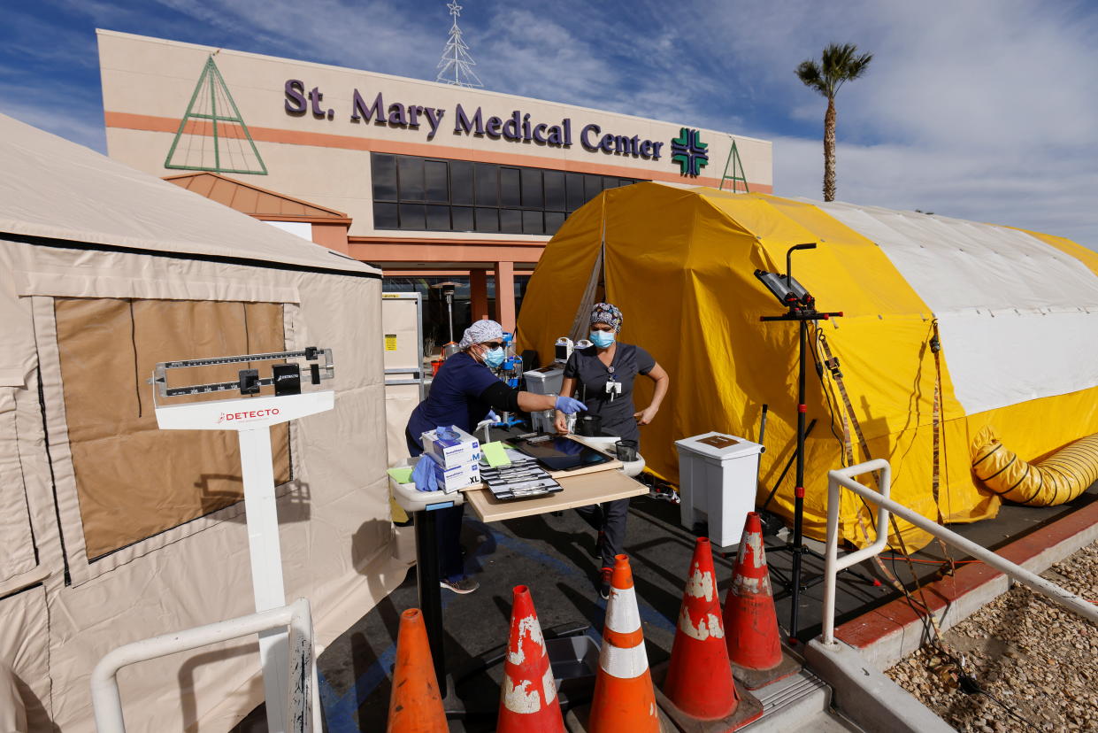 Outside St. Mary Medical Center in Apple Valley, Calif.