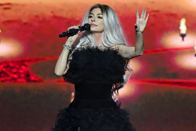 <p>Denise Truscello/Getty</p> Shania Twain performs at the grand opening of her Come on Over Las Vegas residency on May 10, 2024