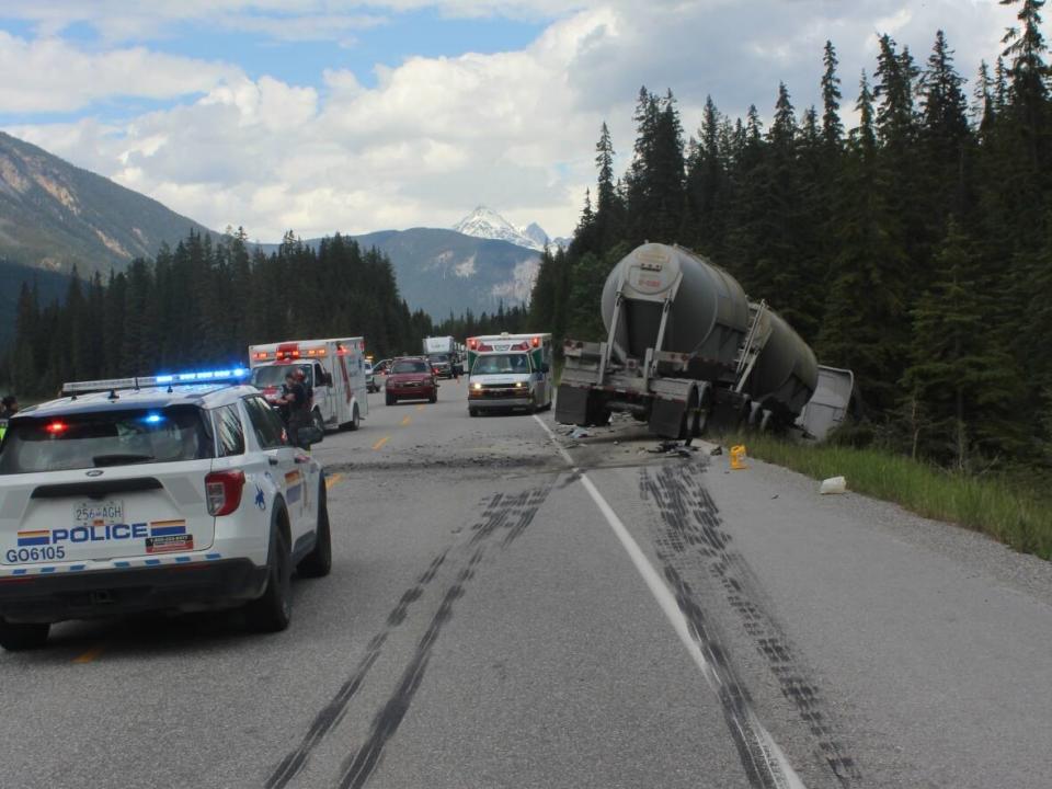 A driver was killed in a collision on Highway 1 in B.C.'s Yoho National Park, about 740 km northeast of Vancouver. (Submitted by Field RCMP - image credit)