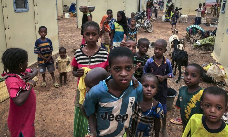 Displaced Fulani children gather in a makeshift camp  in Youba in Burkina Faso’s Yatenga province in April