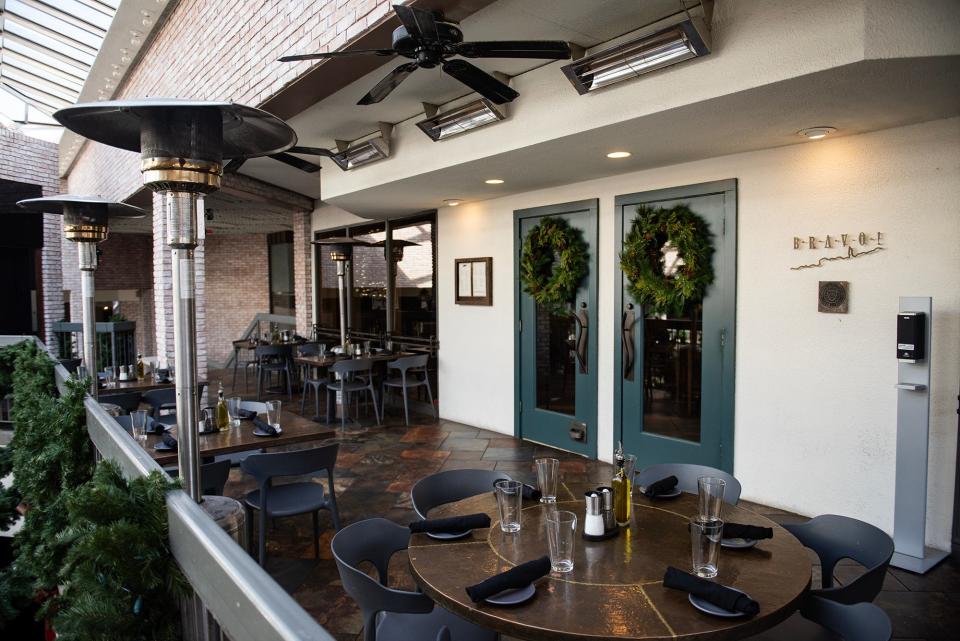 BRAVO! Italian Kitchen has heaters out on the patio in Highland Village, in Jackson, Miss., seen on Tuesday, Dec. 12, 2023.