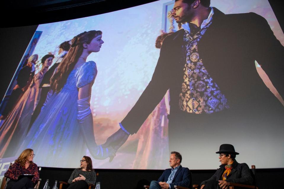 Bridgerton book series author Julia Quinn, Bridgerton producer Tom Verica and Queen Charlotte actress Golda Rosheuvel were all in attendance (Lucy Young)