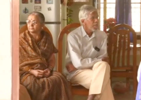 A still image taken from a video shows relatives of Srinivas Kuchibhotla, who was shot dead in a possible hate crime in Kansas state of the U.S., siting in their home in Hyderabad, Telangana, India, February 24, 2017. ANI/via Reuters TV