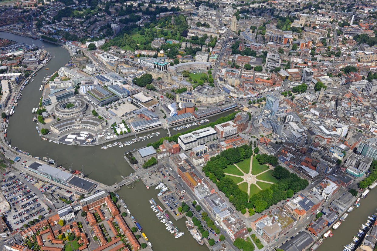 Aerial photograph showing Bristol city centre