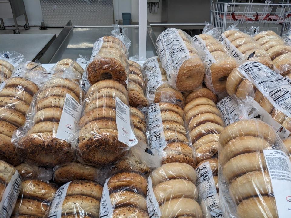 Display of bags of bagels at costco