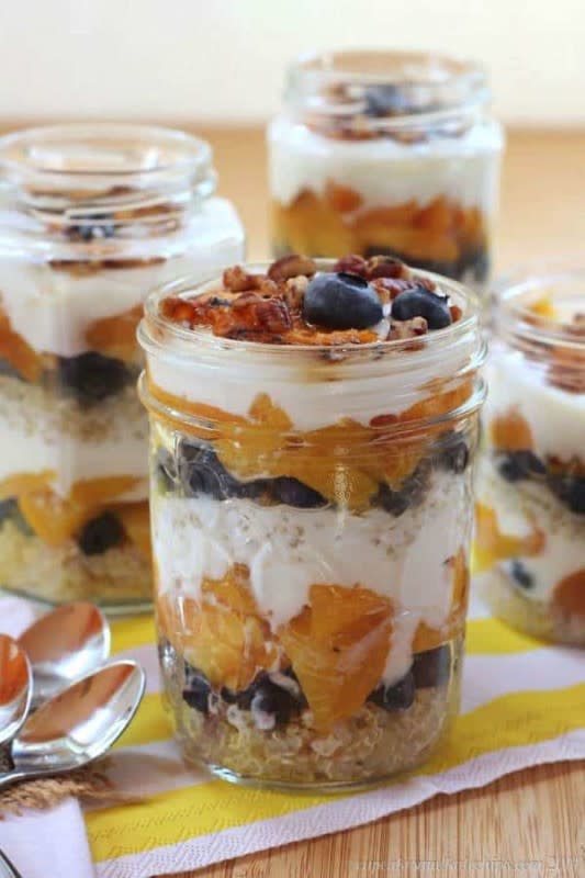 <p>Cupcakes & Kale Chips</p><p>Make the most of summer fruit in a treat that's sweet enough for dessert but healthy enough for breakfast.</p><p><strong>Get the recipe: <a href="https://cupcakesandkalechips.com/blueberry-peach-quinoa-parfaits/" rel="nofollow noopener" target="_blank" data-ylk="slk:Blueberry and Grilled Peach Quinoa Parfaits;elm:context_link;itc:0;sec:content-canvas" class="link ">Blueberry and Grilled Peach Quinoa Parfaits</a></strong></p>