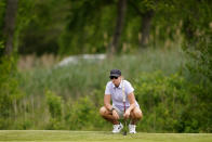 Lauren Coughlin waits to putt on the fourth green during the second round of the ShopRite LPGA Classic golf tournament, Saturday, June 11, 2022, in Galloway, N.J. (AP Photo/Matt Rourke)