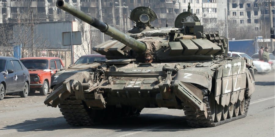 Tank of Russian occupiers on the street of Mariupol