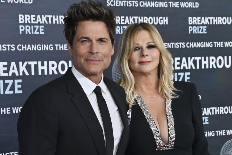 Rob Lowe and Sheryl Berkoff attend the ninth annual Breakthrough Prize Awards ceremony at the Academy Museum of Motion Pictures in Los Angeles on April 15. File Photo by Jim Ruymen/UPI