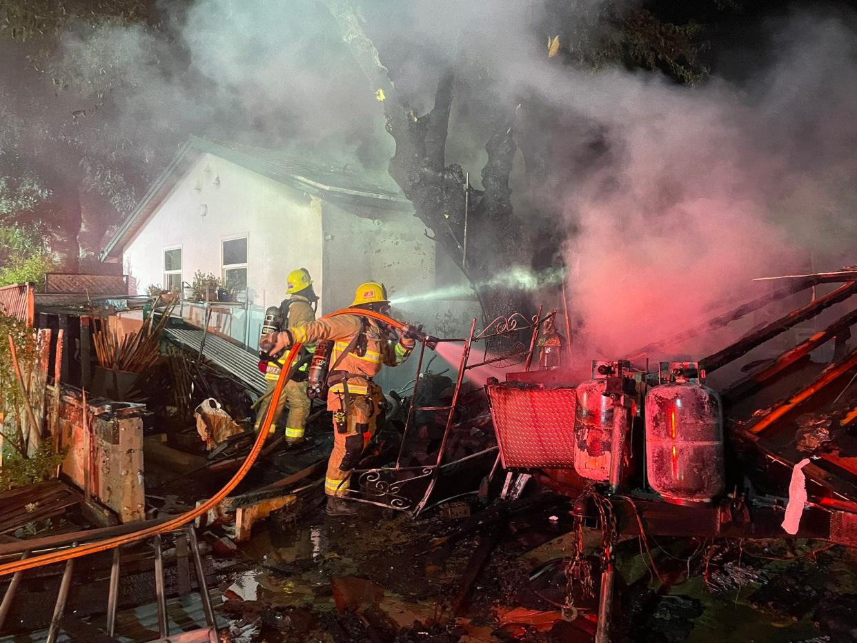 Ventura County firefighters put out a structure fire on Larmier Avenue in Oak View early Tuesday.