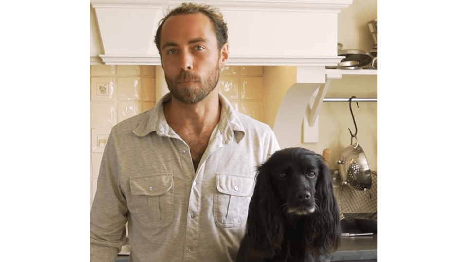 James middleton with dog in kitchen