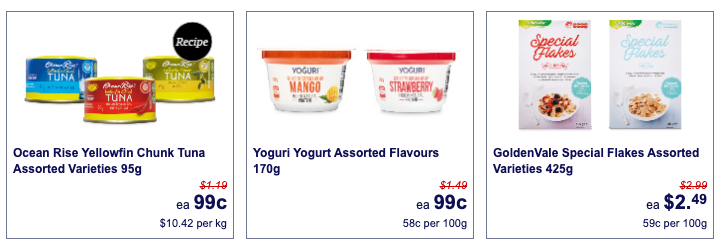 Tuna, yoghurt and cereal discounted as Super Savers Aldi Australia. 