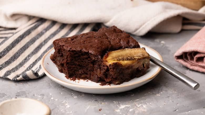 banana pecan brownie serving on plate