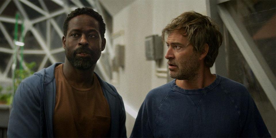 Sterling K. Brown (left) and Mark Duplass play best friends and the last two men on Earth in the buddy comedy "Biosphere."