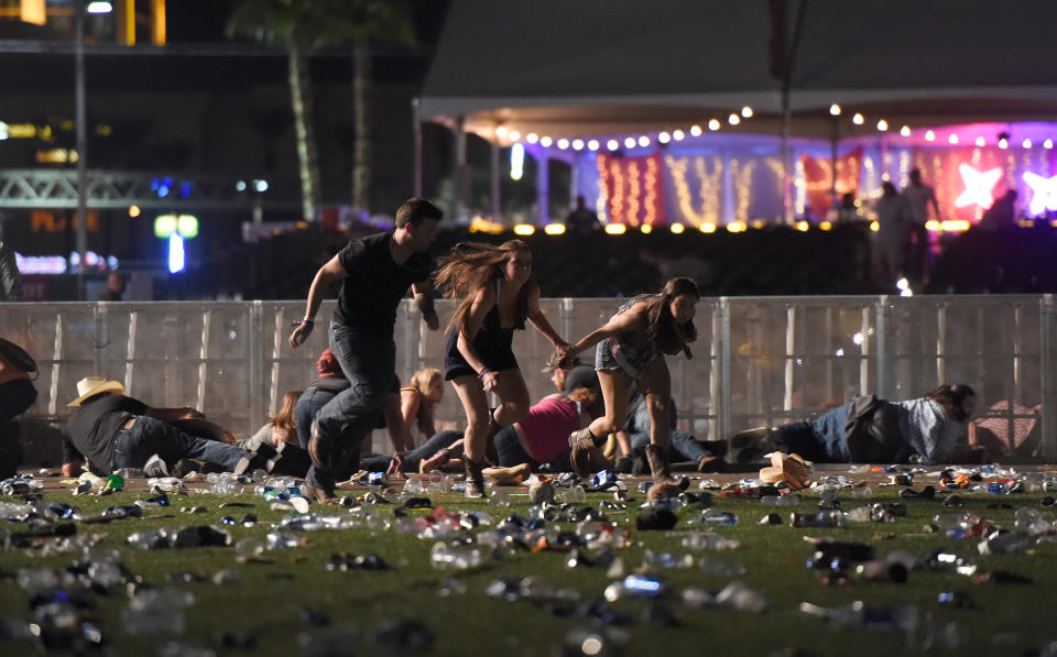 People run from the Route 91 Harvest country music festival after apparent gun fire was heard on Oct. 1, 2017 in Las Vegas. | David Becker—Getty Images