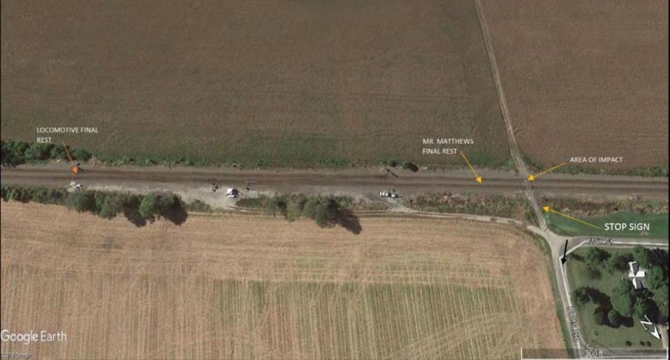 This Google Earth photo was included in an investigative report prepared by the Illinois State Police related to the fatal crash of a farm tractor and freight train on June 14, 2019, near Fults.